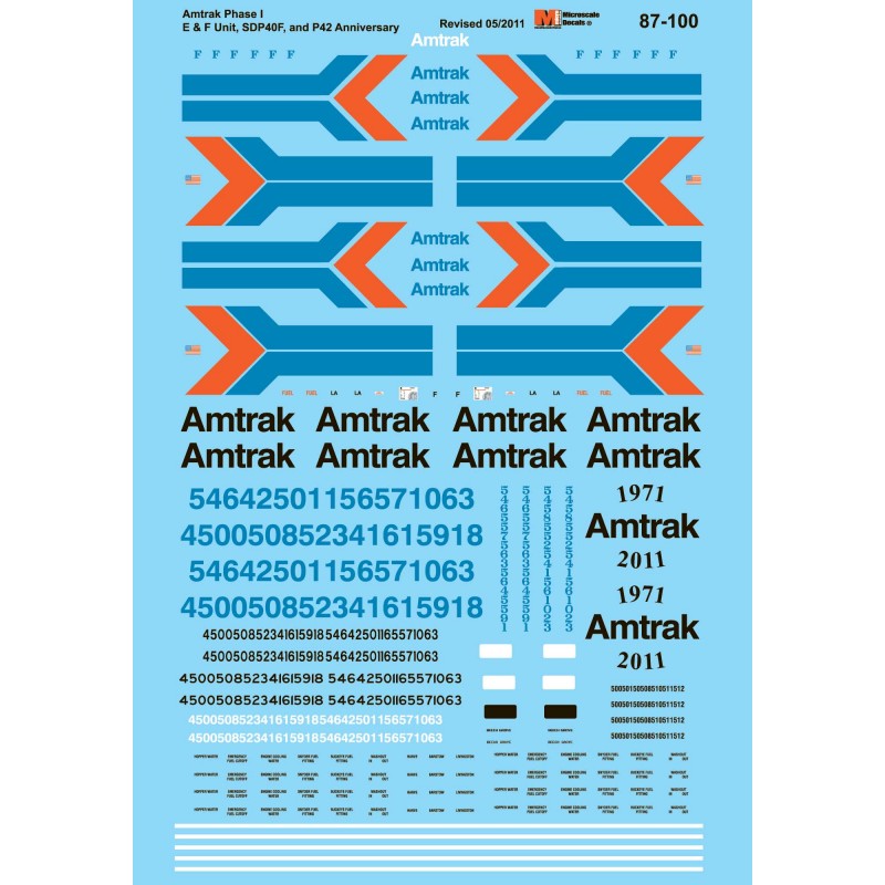N Decal Amtrak Diesels 1971-1975 Amtrak Ph