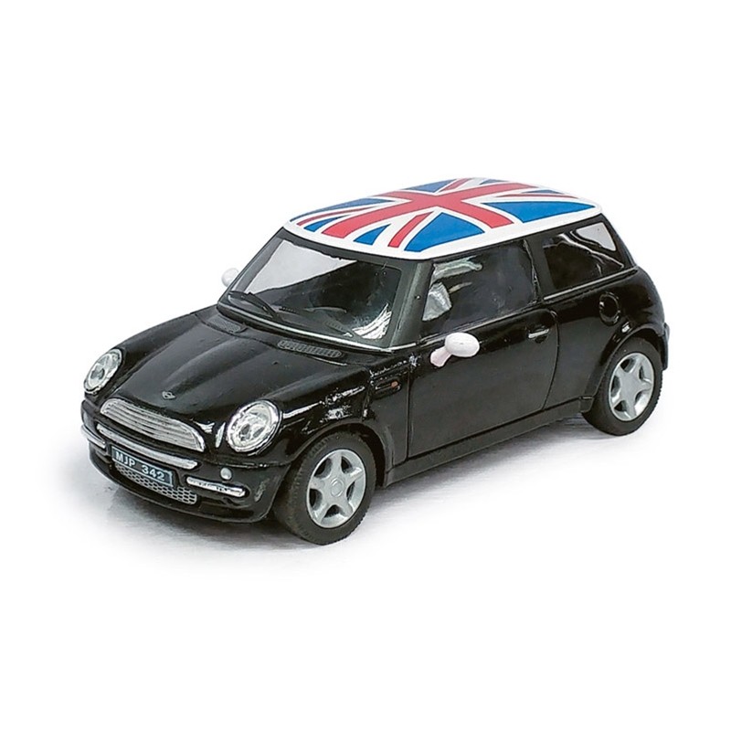 O 1/43 Mini Cooper schwarz mit UK flag